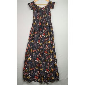 Band of Gypsies Women's Floral Print Maxi Jumpsuit Black Boho Medium M